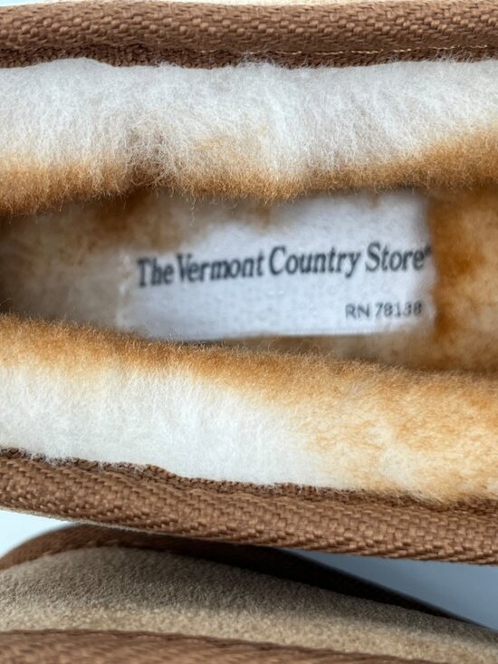 Vermont Country Store Slipper Tan Size 12M Leather Shearling Lined Slip On main image 5